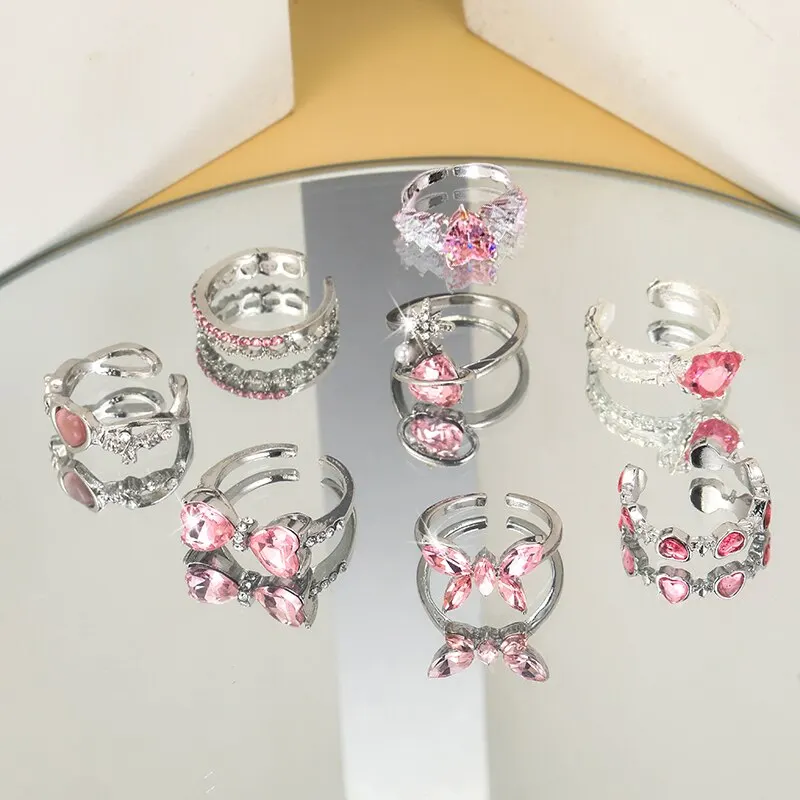 8Pcs/Set Y2K Pink Crystal Heart Ring Vintage Shiny Zircon Opal Love Open Ring for Women K-pop Punk Girl Party Jewelry Gifts 4 Mallzona Sdcd726c2139846c6af29f8a24269f7b9P 8Pcs/Set Y2K Pink Crystal Heart Ring Vintage Shiny Zircon Opal Love Open Ring for Women K-pop Punk Girl Party Jewelry Gifts Mallzona