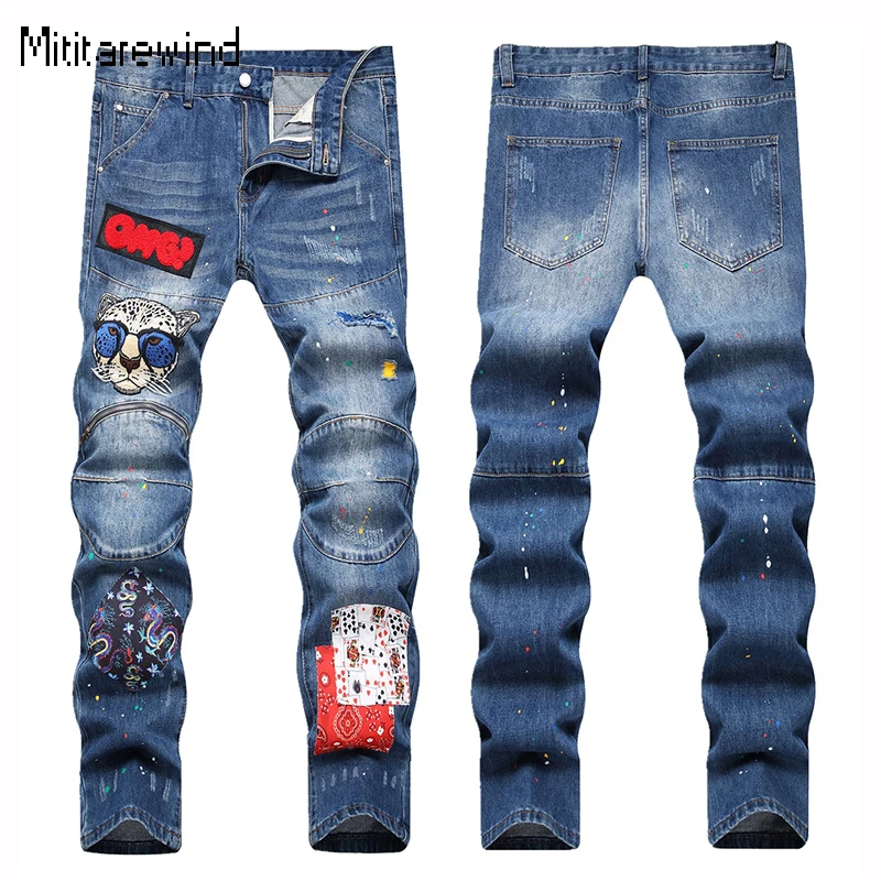 Мужские рваные джинсы на молнии, синие узкие брюки-карандаш с вышивкой в стиле хип-хоп, Молодежная модная уличная одежда, Y2k, новинка 2023
Мужские рваные джинсы на молнии, синие узкие брюки-карандаш с вышивкой в стиле хип-хоп, Молодежная модная уличная одежда, Y2k, новинка 2023
