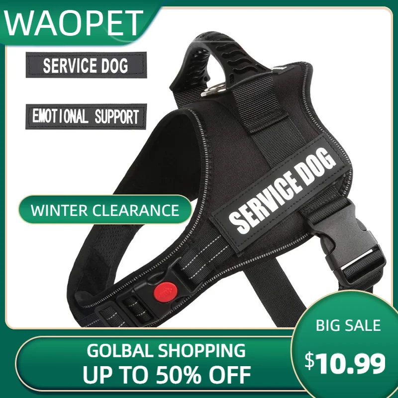 

Universal Black Dog Harness Reflective Vest Pet-K9 Adjustable Puppy Large Dog Harness Collar Polyester Nylon Comfortable Padding