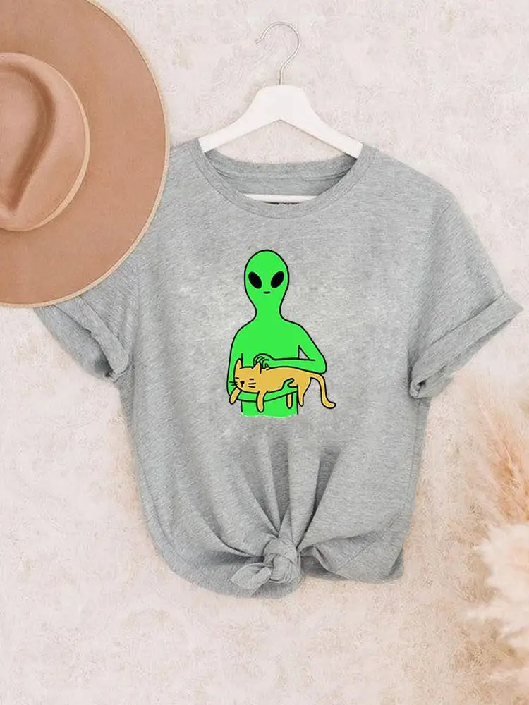 

Alien Cat Pet Friend 90s Sweet Clothes Women Female Summer T Clothing Print Graphic Tee Fashion Short Sleeve Casual T-shirts