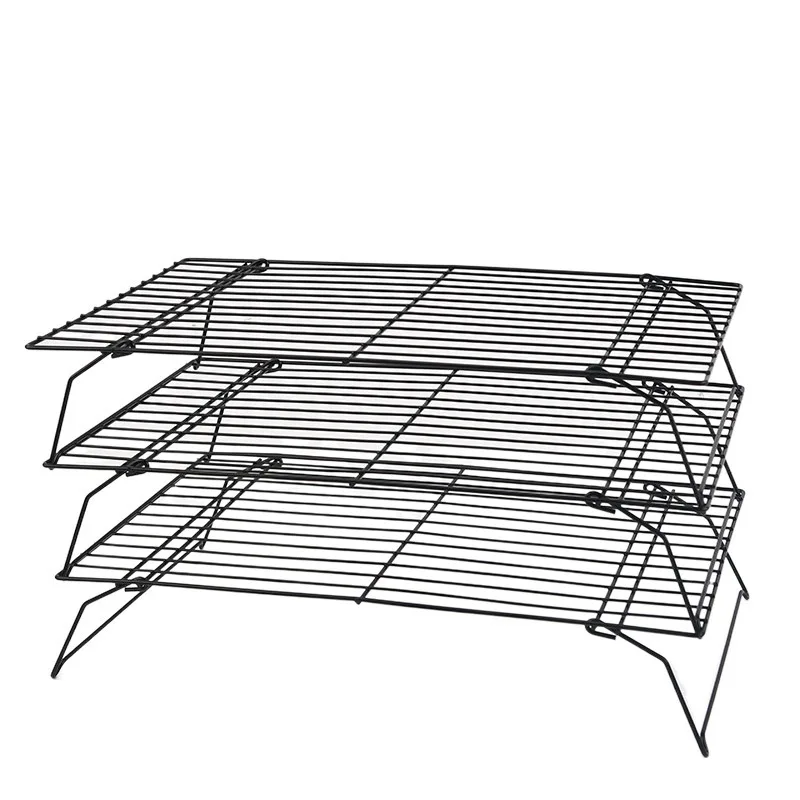 

Трехуровневая антипригарная Штабелируемая Складная прямоугольная проволока для выпечки и охлаждения набор стоек для духовки и приготовления пищи (черный, 39,9x24,9 см)