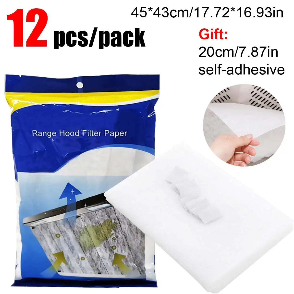 

45*43CM 12pc/set Kitchen Oil Filter Paper Non-woven Absorbing Paper Anti Oil Cotton Cooker Hood Extractor Fan Protection Filter