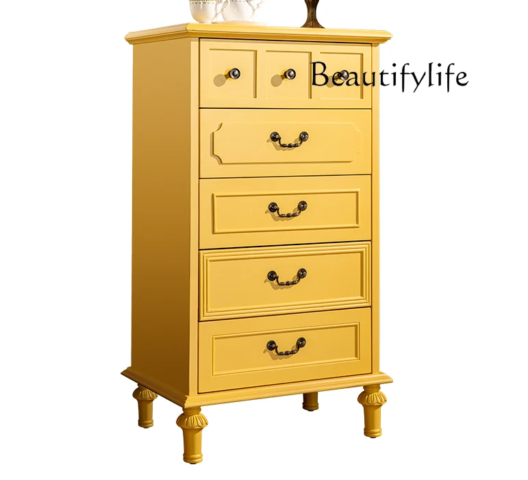 

Simple Solid Wood Chest of Drawers American Nine Chest of Drawers Bedroom Floor Locker Yellow Storage Cabinet
