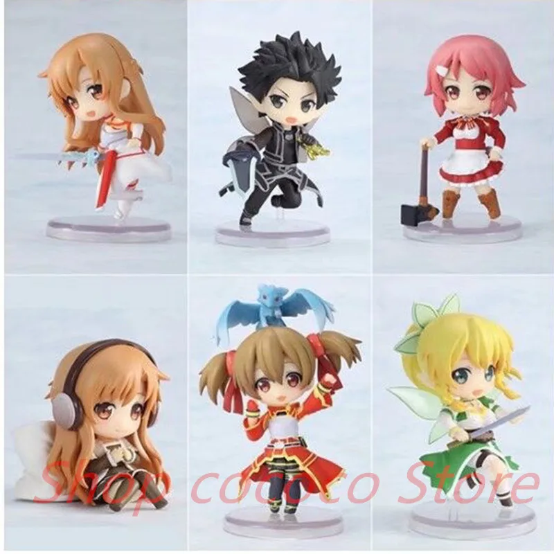6 шт./лот меч искусство онлайн 2 фигурки Kirito Asuna Leafa Lisbeth Silica Фея танцы Сан мини-модели кукол
6 шт./лот меч искусство онлайн 2 фигурки Kirito Asuna Leafa Lisbeth Silica Фея танцы Сан мини-модели кукол