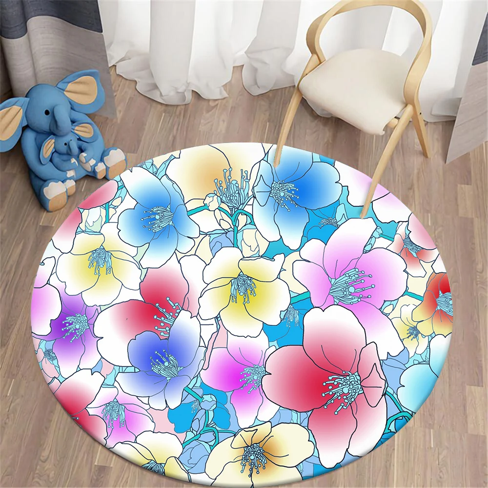 

CLOOCL Round Carpet Moroccan Art Flower Printing Rug for Living Room Bedroom Tea Table Chair Mat Flannel Area Rug Dropshipping