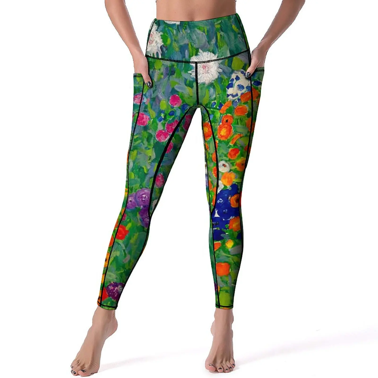 

Gustav Klimt Leggings Sexy Cottage Garden Print High Waist Yoga Pants Retro Stretchy Leggins Lady Workout Gym Sports Tights