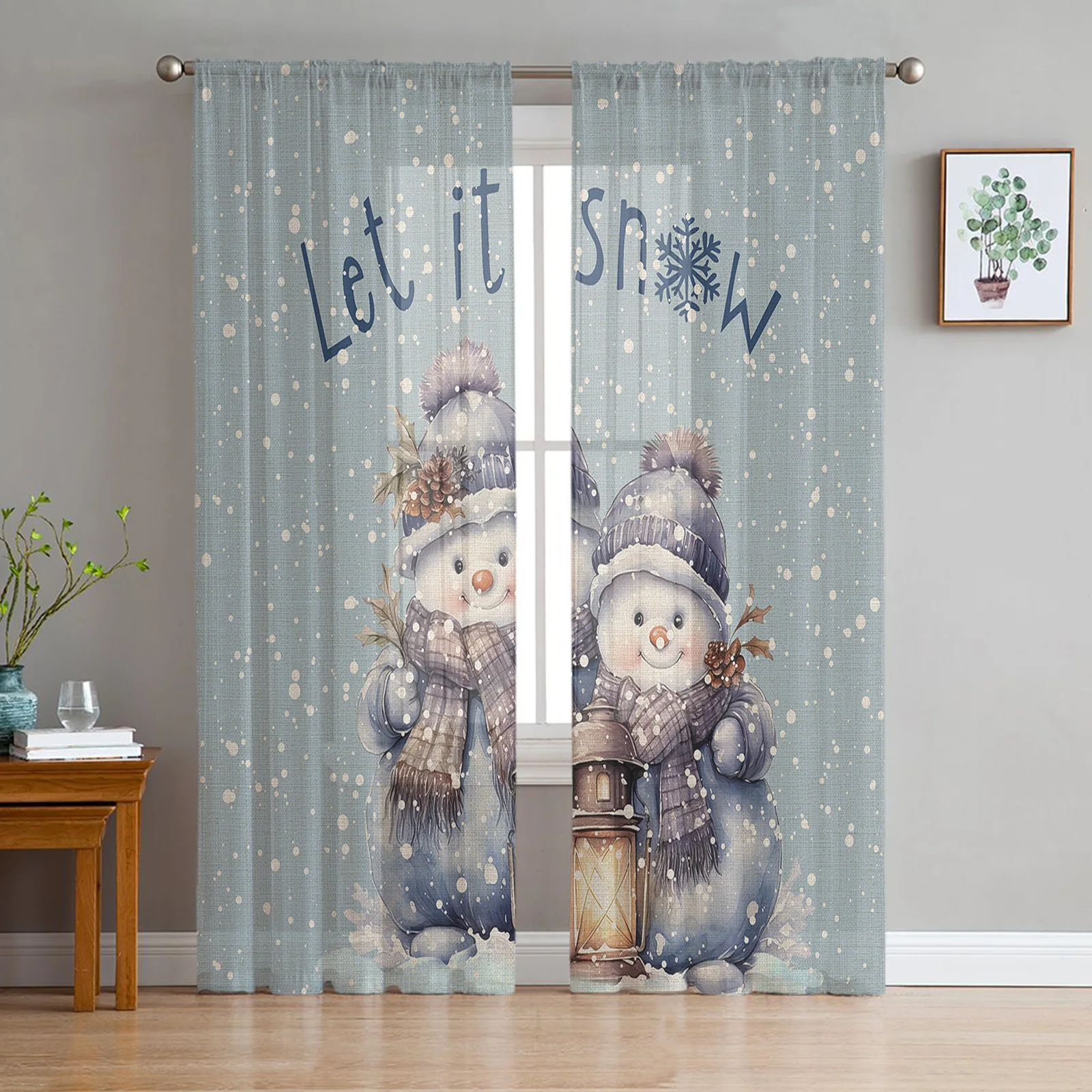 

Christmas Snowman Snowflake Sheer Curtains for Living Room Bedroom Tulle Curtain for Kitchen Voile Curtain Blind Panels