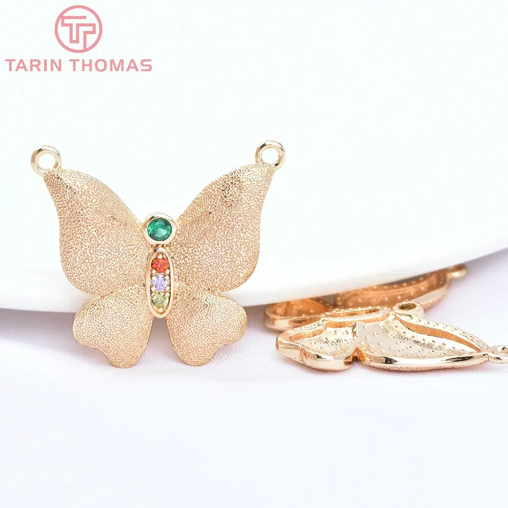 

(7141) 2PCS 27x41MM 24K Gold Color Brass with Zircon Butterfly Frosted Pendants High Quality Jewelry Making Findings Wholesale