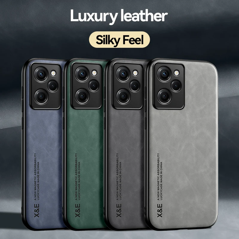 

For POCO X5 Pro /Redmi Note 12 Pro Speed Case Luxury Leather Texture Cover With Magnetic Attaction inside For Note12 Pro Global