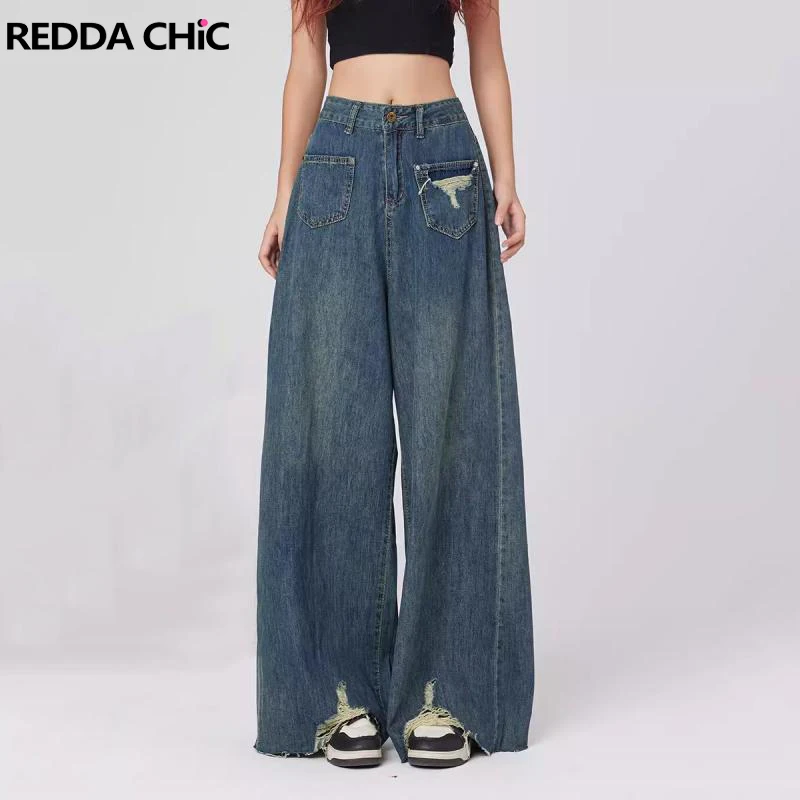Винтажные потертые женские мешковатые джинсы REDDACHiC, брюки с высокой талией, Синие рваные брюки с широкими штанинами и дырками, Корейская уличная одежда с необработанными краями
Винтажные потертые женские мешковатые джинсы REDDACHiC, брюки с высокой талией, Синие рваные брюки с широкими штанинами и дырками, Корейская уличная одежда с необработанными краями