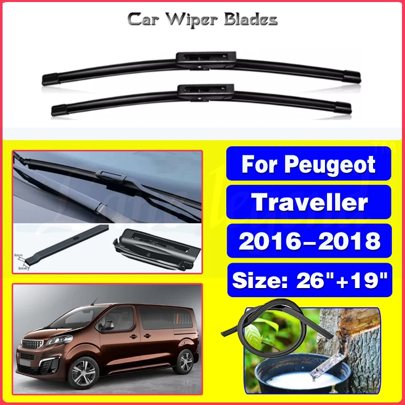 

Car Front Wiper Blades For Peugeot Traveller 2016 2017 2018 Cleaning Windshield Windscreen Brushes Auto Accessories 26"+19"