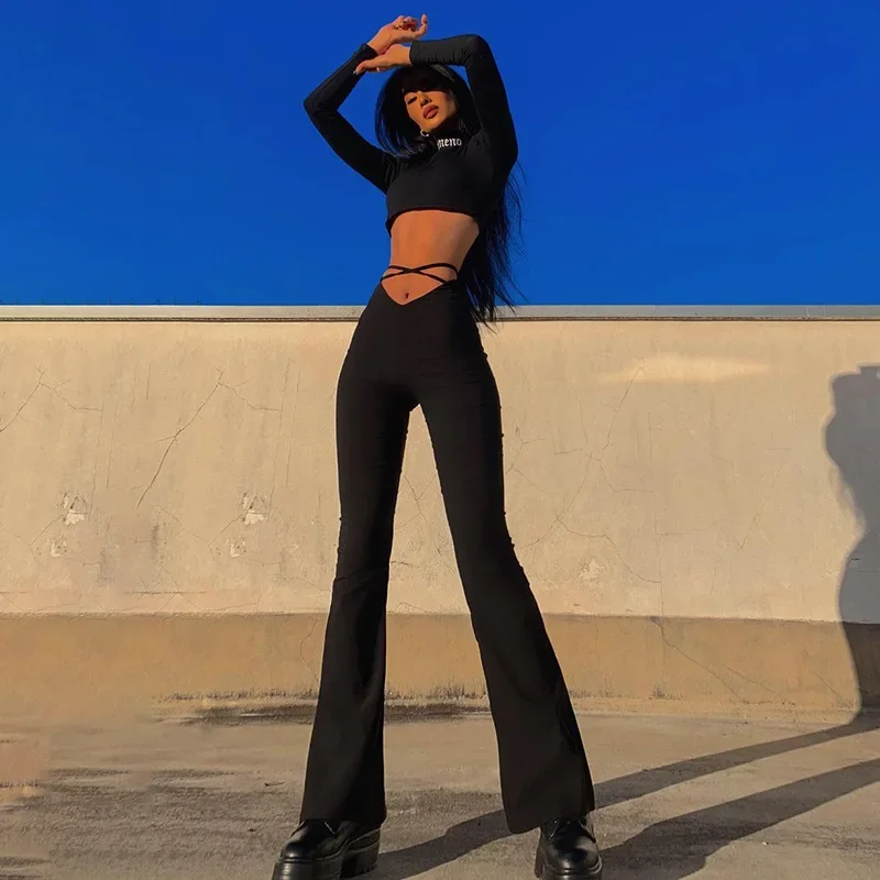 Sexy Fashion Spring New V-shaped Waist Exposed Umbilical Cross Belt Flare Casual Pants for Women Sexy Medium Stretch Trousers
Sexy Fashion Spring New V-shaped Waist Exposed Umbilical Cross Belt Flare Casual Pants for Women Sexy Medium Stretch Trousers