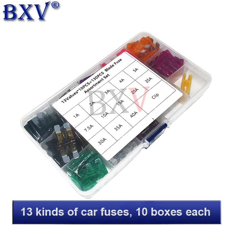 

130PCS/Set Standard Blade Car Fuse Assortment,1A 2A 3A 4A 5A 7.5A 10A 15A 20A 25A 30A 35A 40A Car Fuse Set Diy Electronic Pack