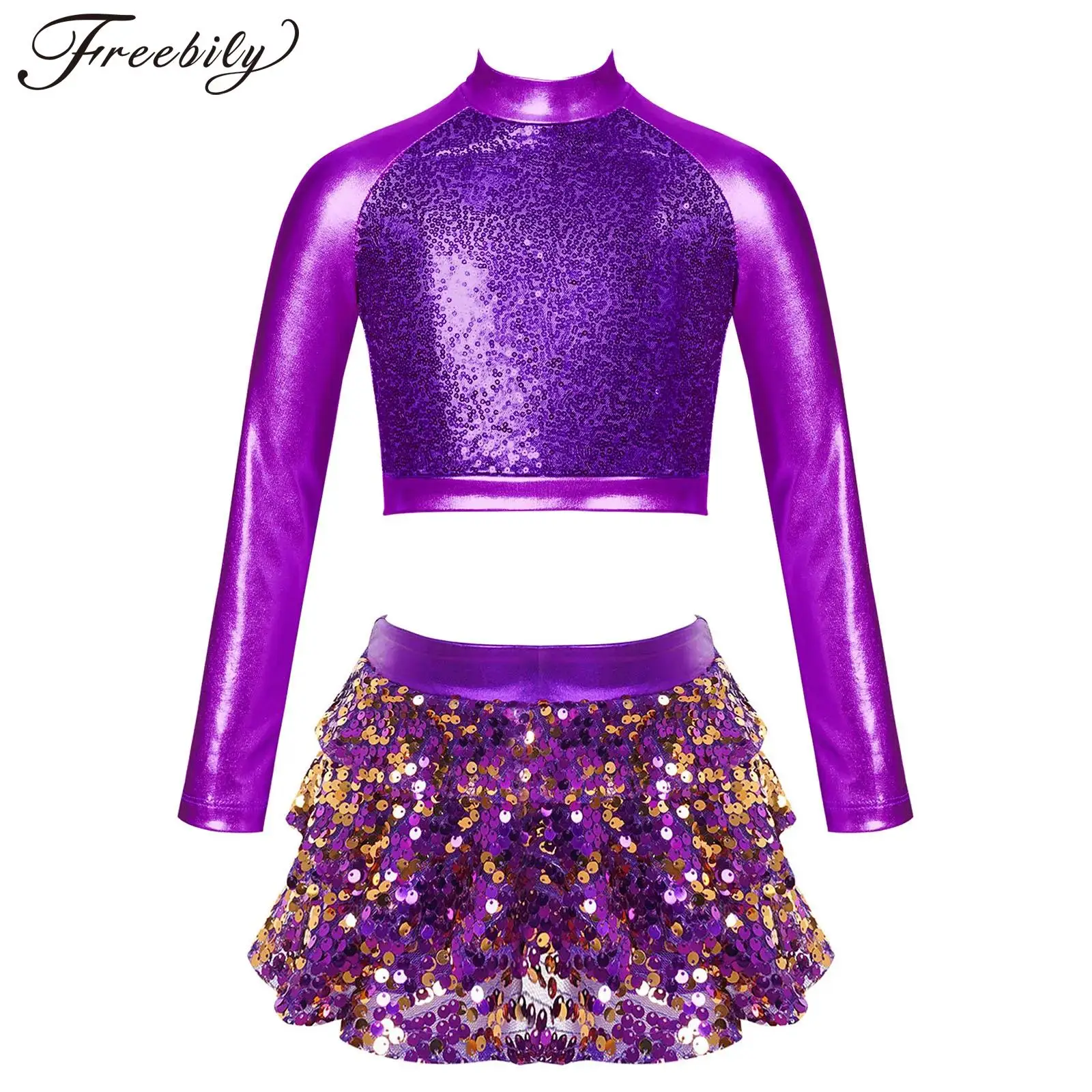 Детский костюм для джазовых танцев и выступлений для девочек, блестящий кроп-топ с длинным рукавом и металлическим блеском и юбки-брюки в несколько рядов, женская одежда для школы
Детский костюм для джазовых танцев и выступлений для девочек, блестящий кроп-топ с длинным рукавом и металлическим блеском и юбки-брюки в несколько рядов, женская одежда для школы