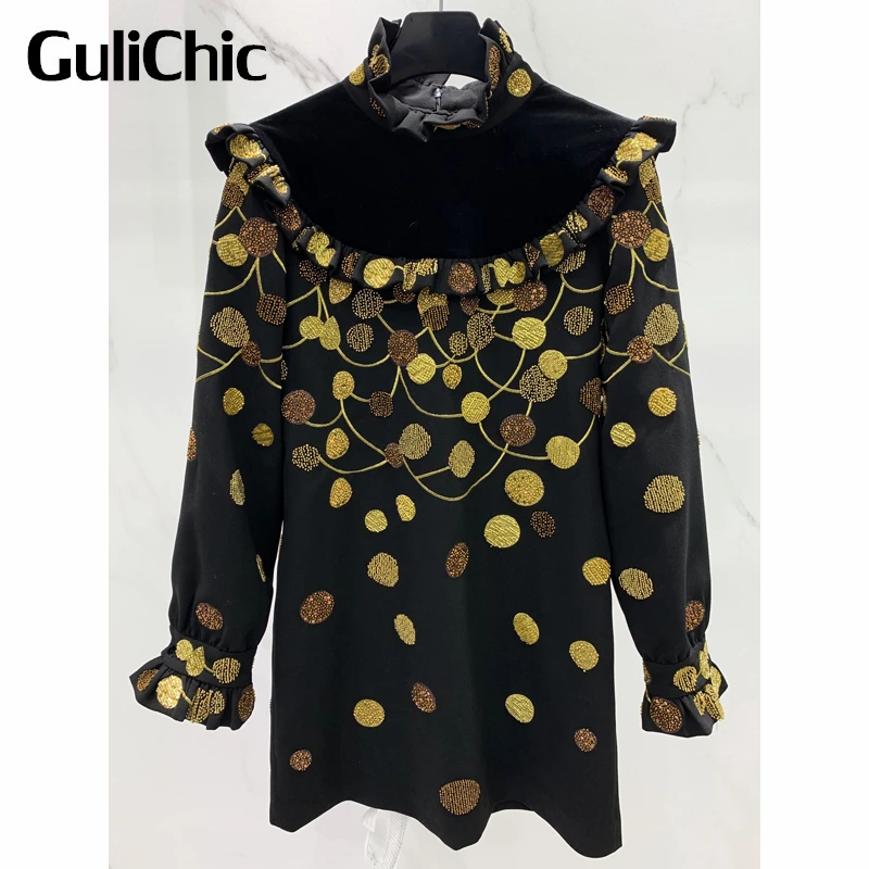 7.17 GuliChic Women Fashion Ruffle Bead Sequins Embroidery Polka Dot Velvet Patchwork Stand Collar Lantern Sleeve Dress
7.17 GuliChic Women Fashion Ruffle Bead Sequins Embroidery Polka Dot Velvet Patchwork Stand Collar Lantern Sleeve Dress