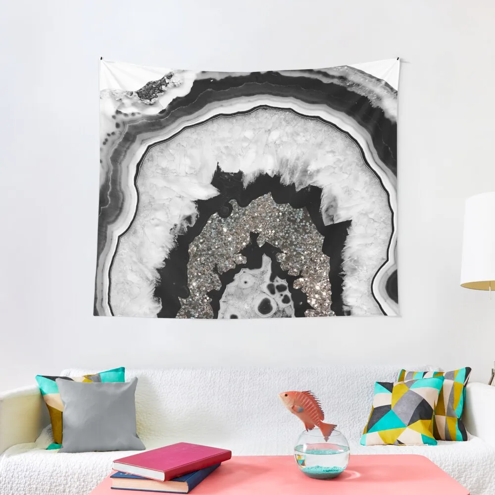 

Gray Black White Agate with Silver Glitter #1 (Faux Glitter) #gem #decor #art Tapestry Room Decoration Korean Style Tapestry