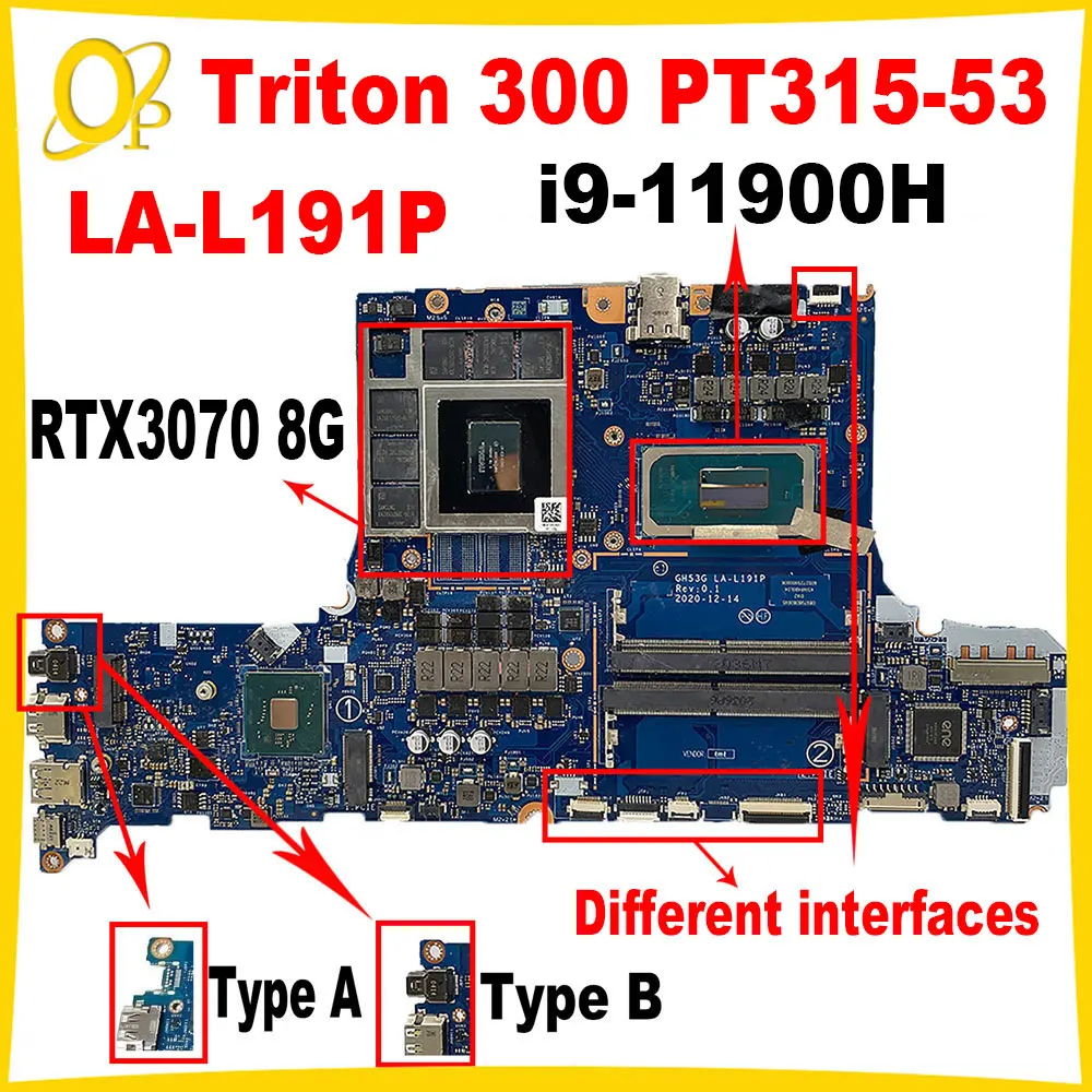 

GH53G LA-L191P for Acer Predator Triton 300 PT315-53 laptop motherboard with i9-11900H CPU RTX3070 8G GPU DDR4 100% tested