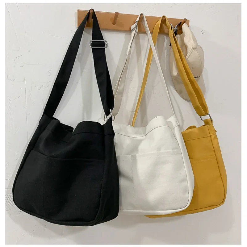 

Large Capacity Students Canvas Shoulder Bags Female Handbags Korean Satchel Cotton Cloth Crossbody Bag Women 2022 School Bag