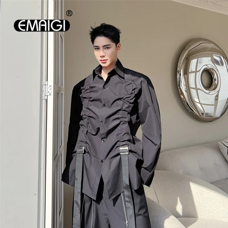 Men Drawstry Pleated Long Sleeve Loose Casual Shirt Japan Korean Streetwear Fashion Dark Black Dress Shirs for Men Women Blouse
Men Drawstry Pleated Long Sleeve Loose Casual Shirt Japan Korean Streetwear Fashion Dark Black Dress Shirs for Men Women Blouse