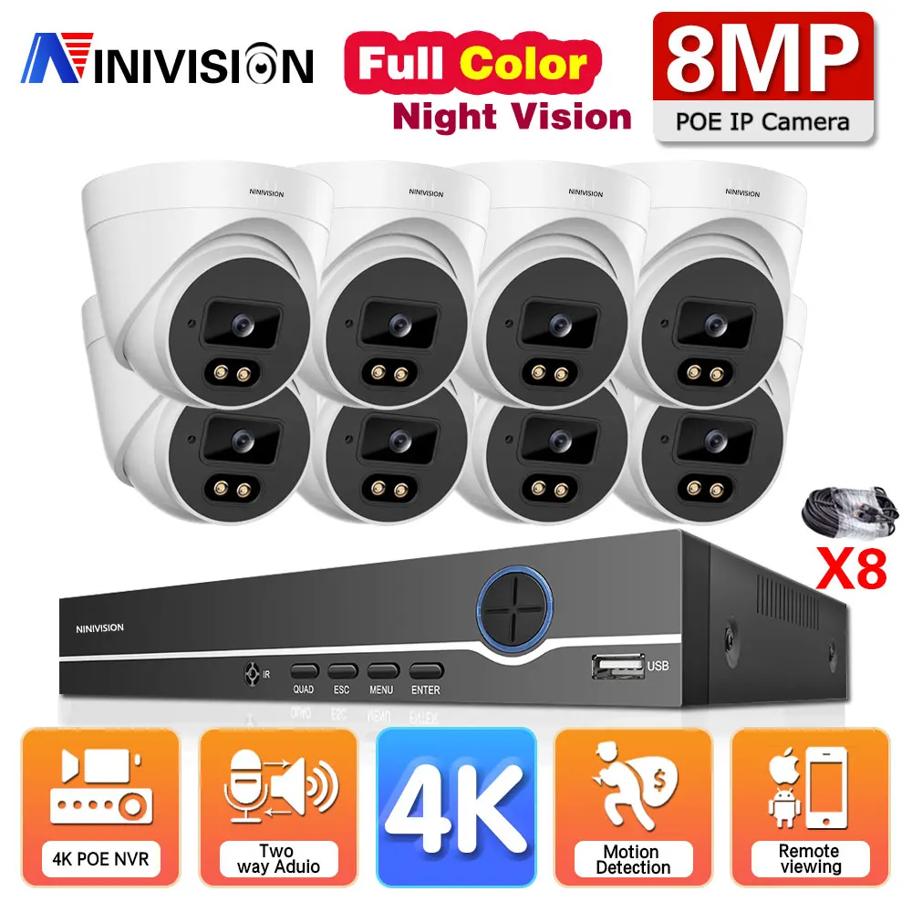 

4K 8CH AI Face NVR And Color Night Vision CCTV System Motion Detect+Email Alert POE Video Surveillance Kit Security Camera Set