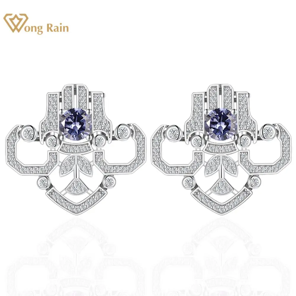 

Wong Rain 100% 925 Sterling Silver 6MM Round Cut Sapphire Ruby Gemstone Ear Studs Earrings for Women Fine Jewelry Gift Wholesale