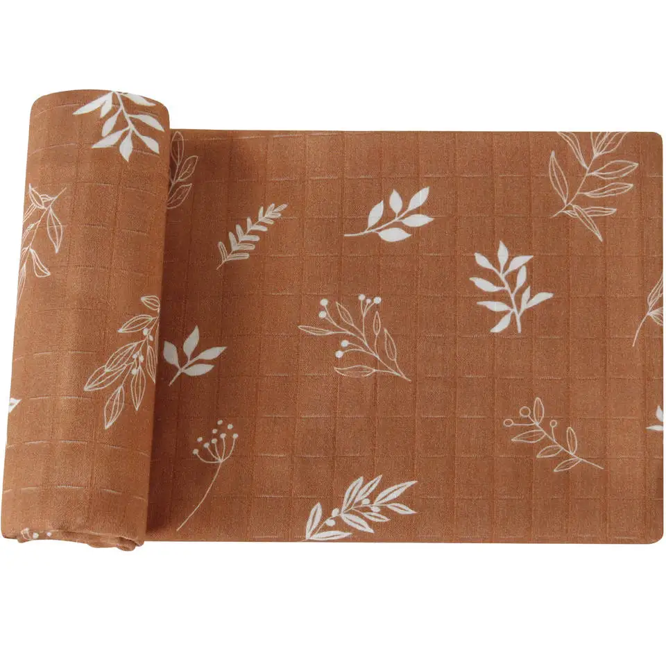 

70% Bamboo Baby Blankets 30% Cotton Muslin Swaddle Leaves Print Cot Crib Sheet Cover Organic Soft Newborn Receiving Wrap