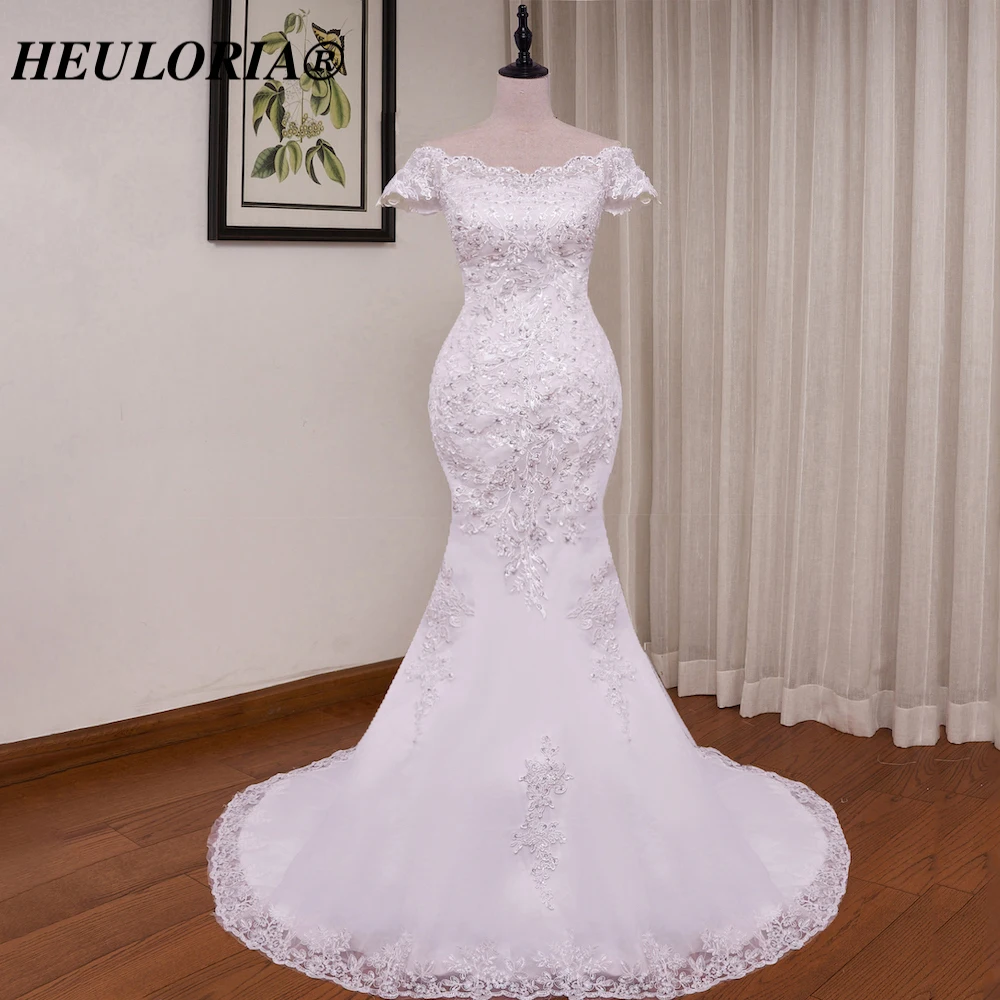 

HEULORIA vintage Mermaid Wedding Dresses off shoulder lace beading Bride Dress lace up plus size Robe de mariage customize