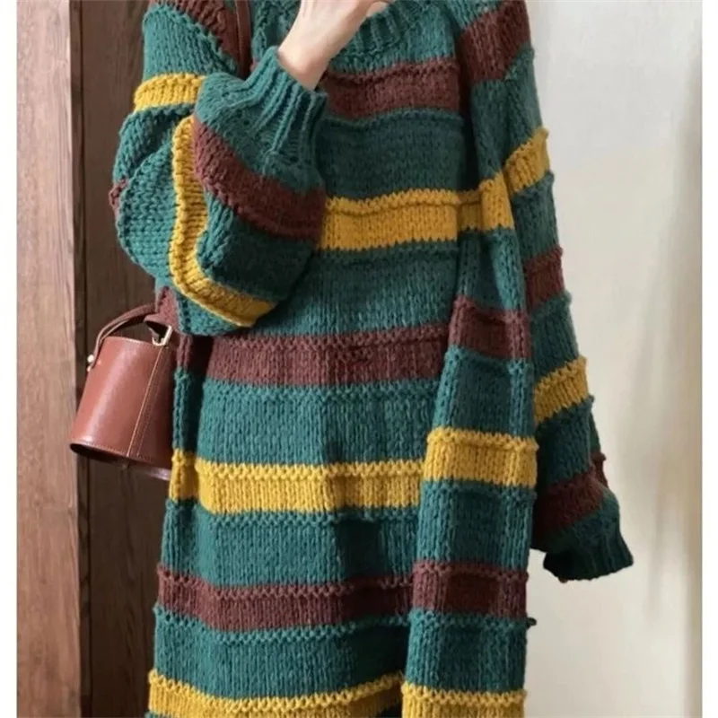 Female Autumn Winter Color Matching sweater Knitted Dress Women's Vintage Lazy Loose Striped Long Thickened Small Sweater Skirt
Female Autumn Winter Color Matching sweater Knitted Dress Women's Vintage Lazy Loose Striped Long Thickened Small Sweater Skirt