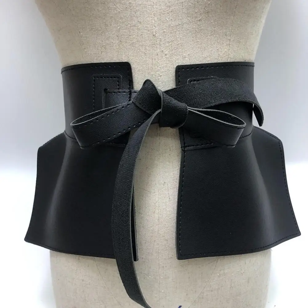 

Retro Bow Tie Wide Waistband Women PU Leather Solid Bands Comfortable Adjustable Personalized Belt