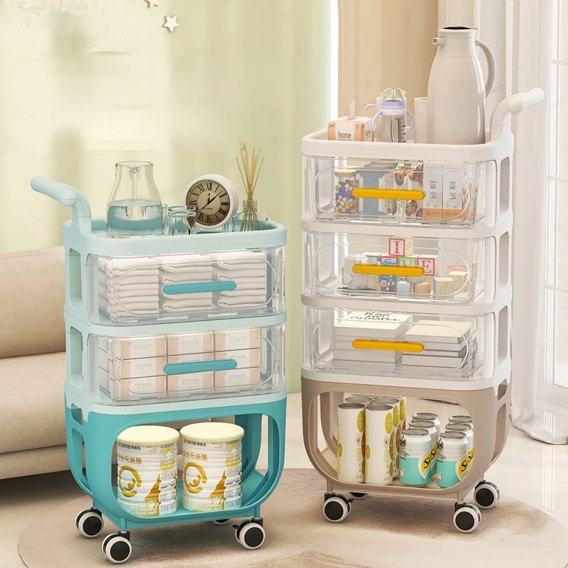 

Baby Organizer Cart With Wheels Home Snack Storage Shelf Simple Removable Storage System Large Capacity Bedroom Finishing Rack