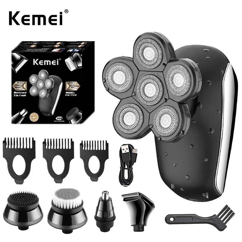

Kemei Groomer 5 in 1 Rechargeable Electric Shaver Beard Hair Trimmer Face Body Electric Razor Bald Shaving Machine Wet Dry