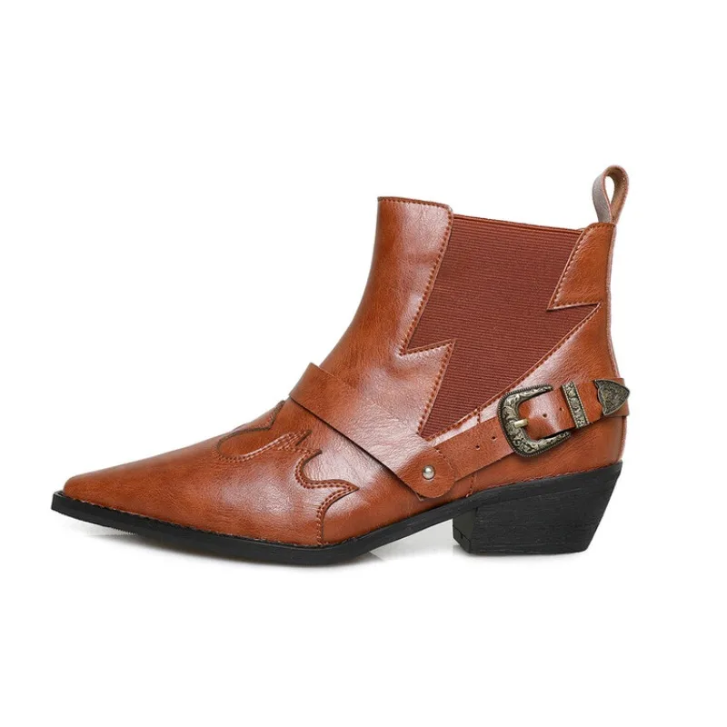 Cowhide Belt Buckle Mixed Color Short Boot Rock Club Pointed Retro Flame Fashion Women Sexy Ankle Boots Black Orange Size 34-43
Cowhide Belt Buckle Mixed Color Short Boot Rock Club Pointed Retro Flame Fashion Women Sexy Ankle Boots Black Orange Size 34-43