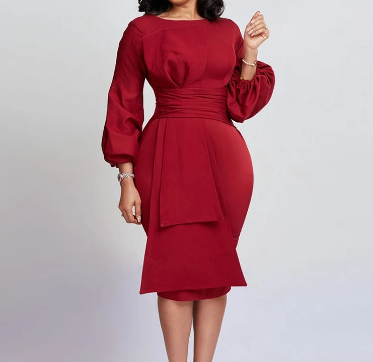 

Women's Elegant Dress Solid Color Professional Ol Temperament Oversized Dress 2024 Latest Round Neck High Wait Hip Wrapped Skirt