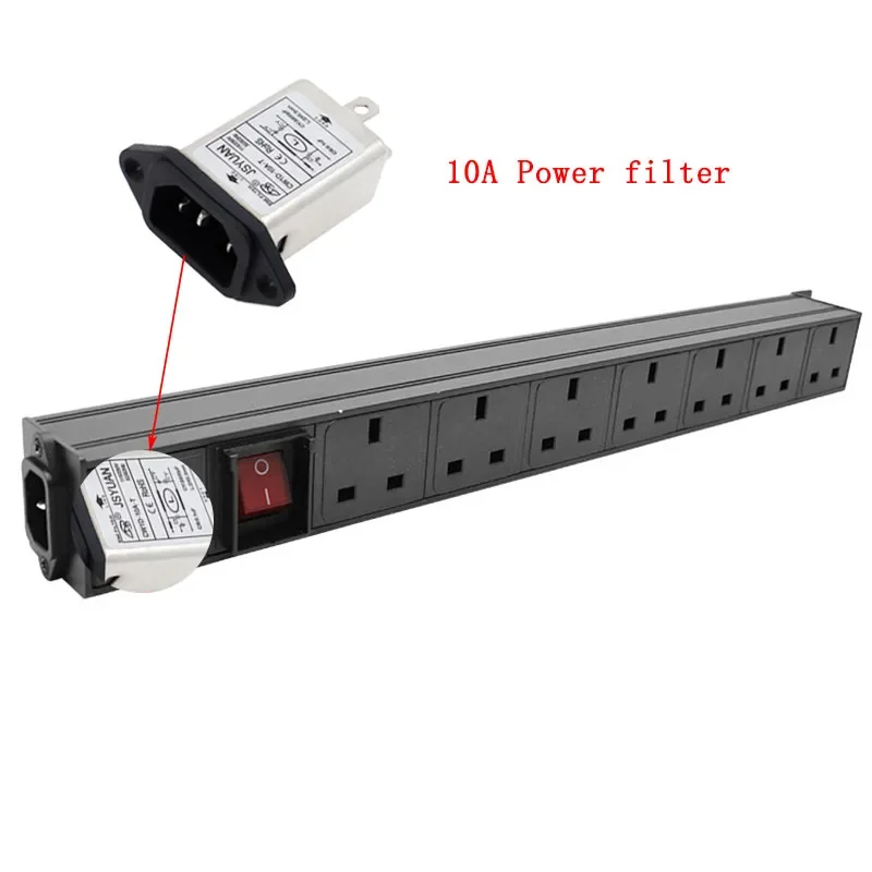 PDU Power Distribution Unit for Cabinet Strip Socket 7 way UK Plug Outlets C14 Interface 10A power filter
PDU Power Distribution Unit for Cabinet Strip Socket 7 way UK Plug Outlets C14 Interface 10A power filter