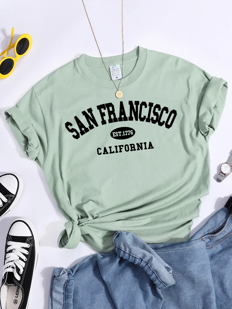 Sanfrancisco Est.1776 California Woman T-Shirt Round Neck Sport Tshirt Loose Street Trend Tee Shirt Breathable Soft Tshirt
Sanfrancisco Est.1776 California Woman T-Shirt Round Neck Sport Tshirt Loose Street Trend Tee Shirt Breathable Soft Tshirt