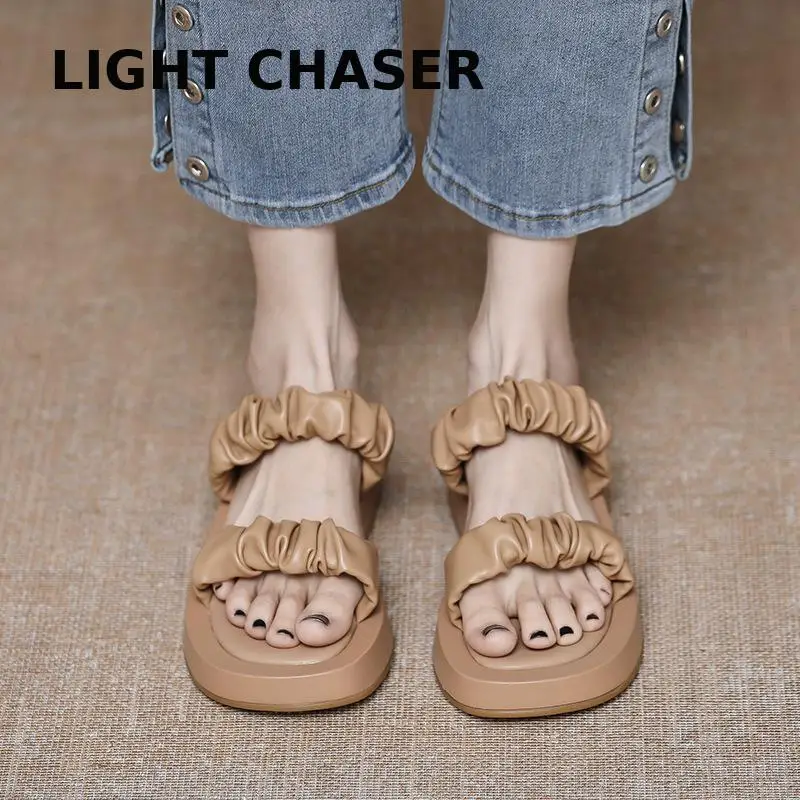 

Summer Outer Wear Thick-soled Women's Slippers Flat-bottomed Simple Half-drag Muller Shoes Sandals And Slippers Women's New