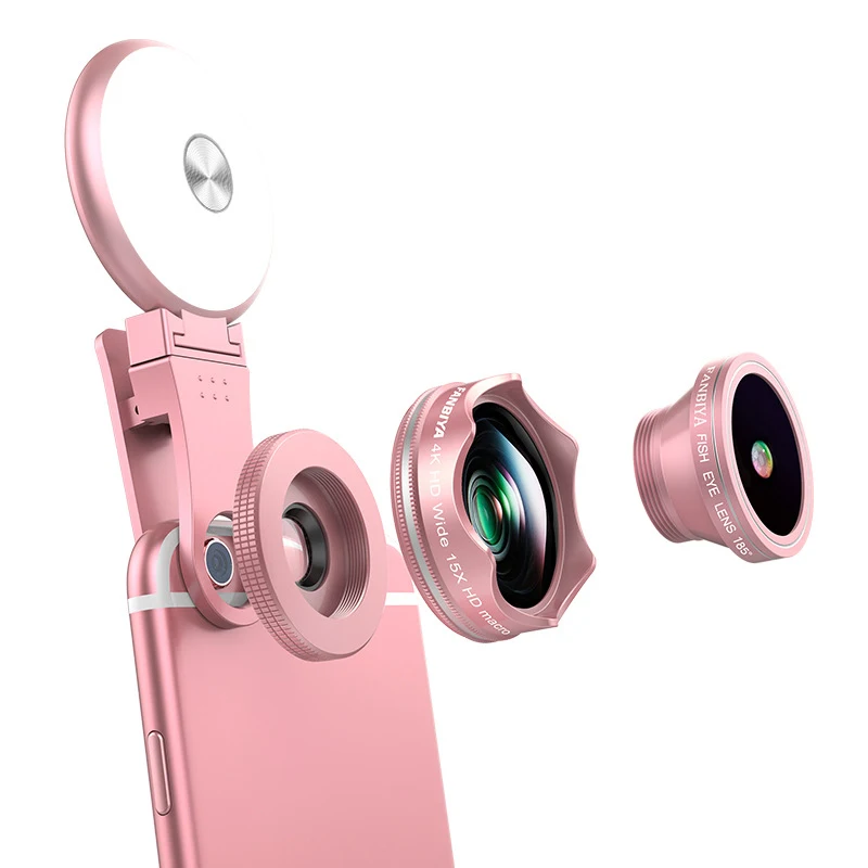 

Vlog shooting mobile phone lens 2-in-1 wide-angle macro fish eye selfie fill light live broadcast fill light