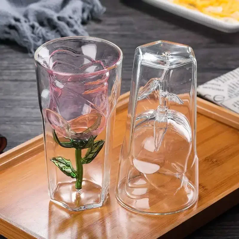

180 мл креативный двухслойный бокал для вина в форме розы, стеклянный бокал для красного вина, бокал для бара, яркая посуда для влюбленных, рождественские подарки