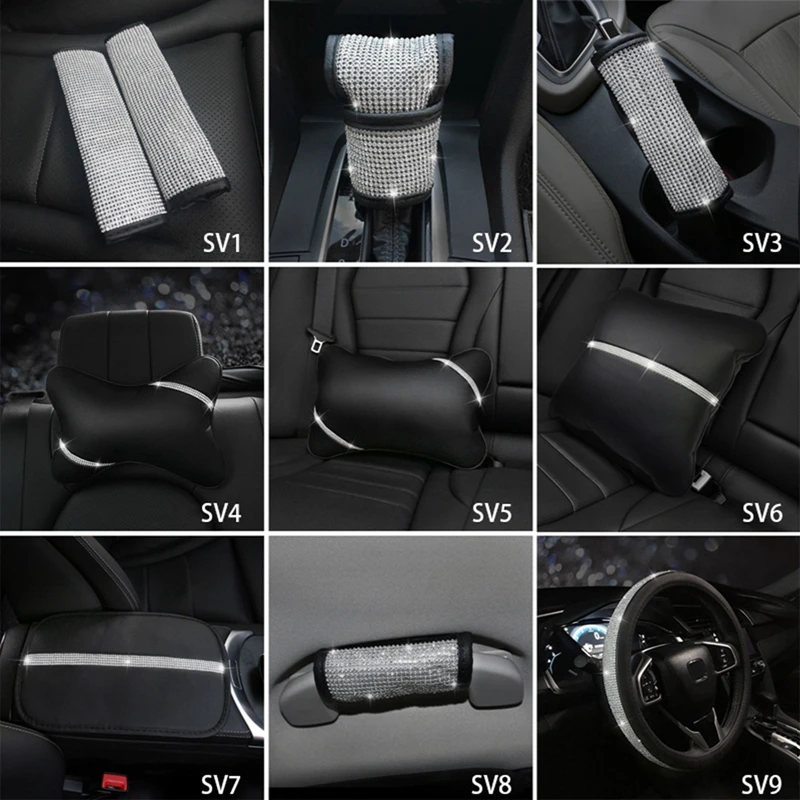 Car Steering Wheel Cover Shoulder Pads Shifter Gear Hand Brake Covers Set With Bing Crystal Rhinestone Auto Interior Accessories
Car Steering Wheel Cover Shoulder Pads Shifter Gear Hand Brake Covers Set With Bing Crystal Rhinestone Auto Interior Accessories