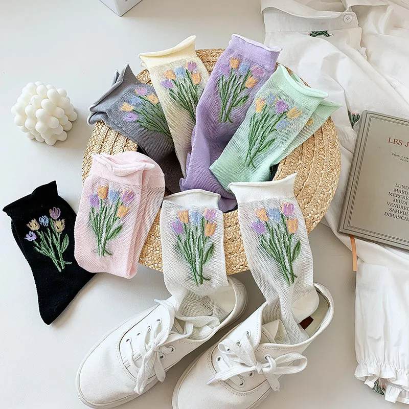 Fishnet Breathable Spring Summer Cotton Loose Socks Thin Tulip Illustration Romantic Women Girs Floral Socks Korea Mesh Socks
Fishnet Breathable Spring Summer Cotton Loose Socks Thin Tulip Illustration Romantic Women Girs Floral Socks Korea Mesh Socks
