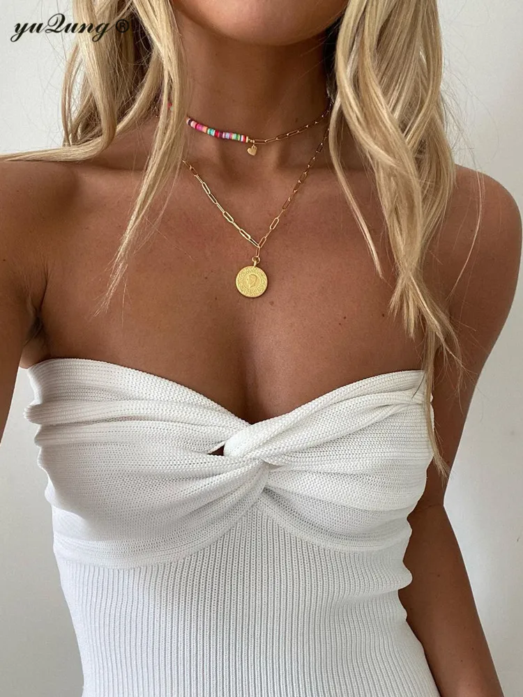 

Knitted Y2k Tube Corset Crop Top Women Summer Strapless Camis Backless Off Shoulder Tank Top 2022 Bustier Vintage White Yuqung