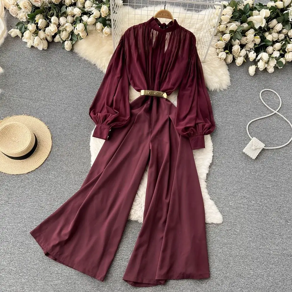Vintage Women Jumpsuits Autumn Lantern Long Sleeve Stand Collar High Waist Wide Leg Draped Romper Female Elegant Playsuits New
Vintage Women Jumpsuits Autumn Lantern Long Sleeve Stand Collar High Waist Wide Leg Draped Romper Female Elegant Playsuits New