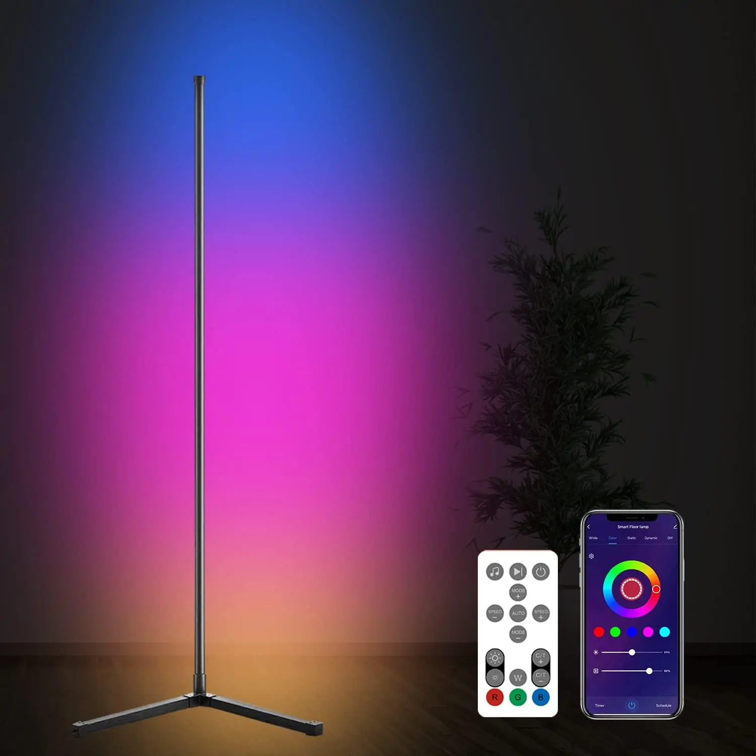 Floor Lamp - WiFi RGB LED Corner Lamp - Color Changing Light with Remote & App Control Dimmable Standing Lamp Work with Alex Wal
Floor Lamp - WiFi RGB LED Corner Lamp - Color Changing Light with Remote & App Control Dimmable Standing Lamp Work with Alex Wal