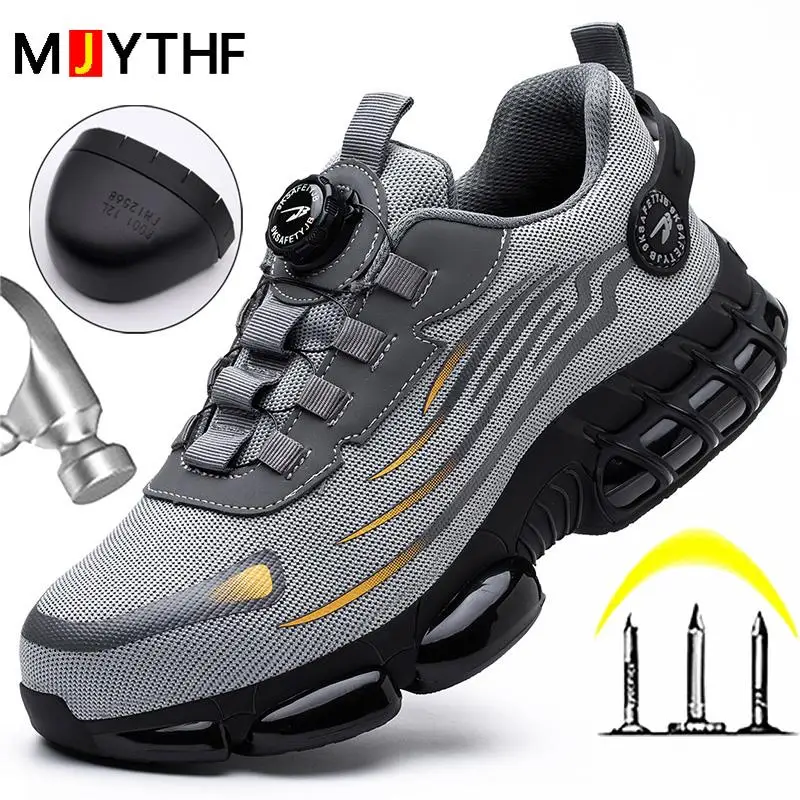 

Rotating Button New Safety Shoes Men Anti-smash Anti-puncture Work Shoes Fashion Men Sport Shoes Security Protective Boots Men