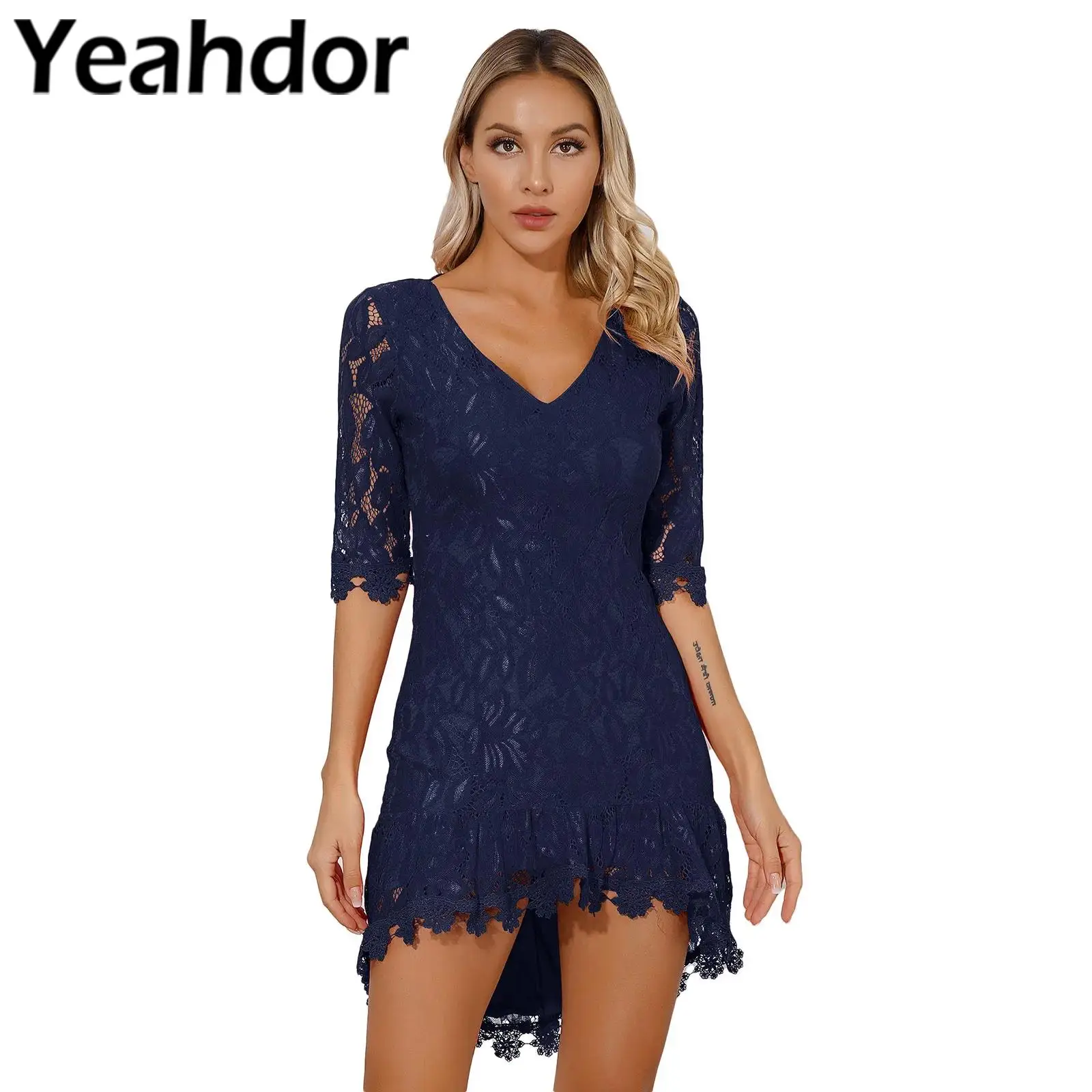 Women's Elegant Evening Party Dress for Cocktail Prom Gown Half Sleeve Backless Ruffle High-Low Hem V Neck Lace Bodycon Dress
Women's Elegant Evening Party Dress for Cocktail Prom Gown Half Sleeve Backless Ruffle High-Low Hem V Neck Lace Bodycon Dress