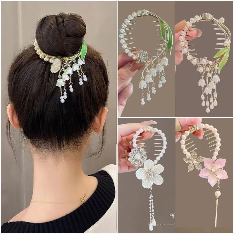 

Women Hair Claw Pill Head Ponytail Buckle Pearl Rhinestone Tassel Hair Clip Headdress Elegant Hairpin Barrette Hair Accessories