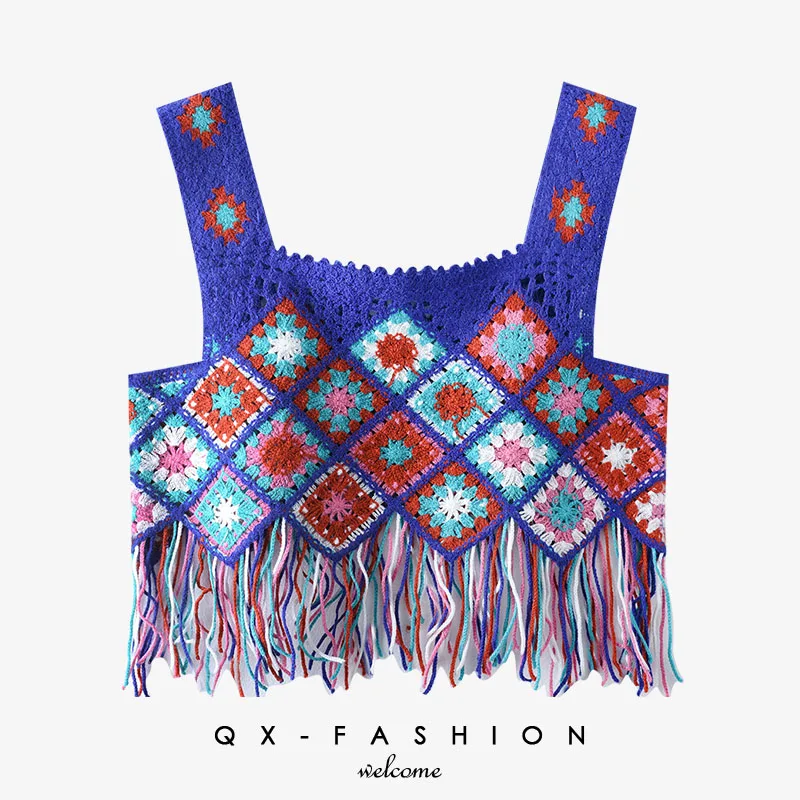 Niche designer retro fun wear sweet cool style personality design sense tassel hollow woven outside wear square collar sling
Niche designer retro fun wear sweet cool style personality design sense tassel hollow woven outside wear square collar sling