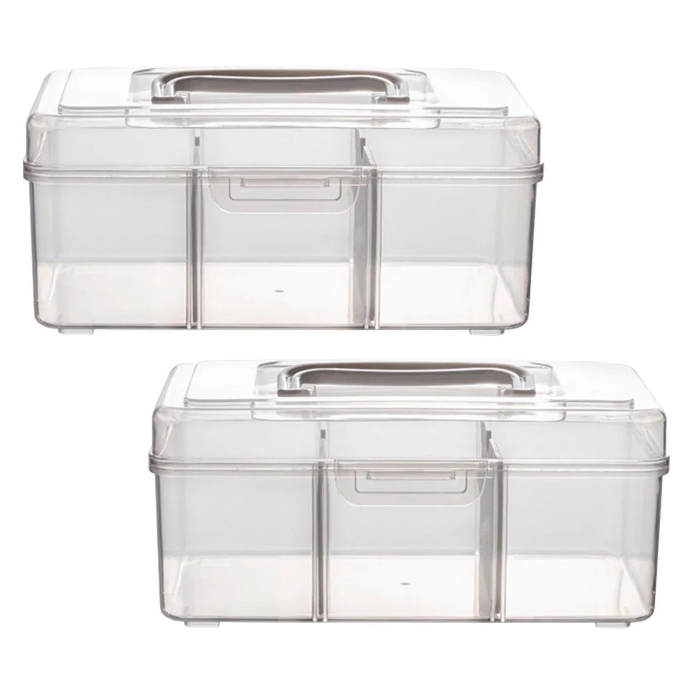

2Pcs Handheld Storage Bins First-aid Medicine Kit Container Compartment Design Case