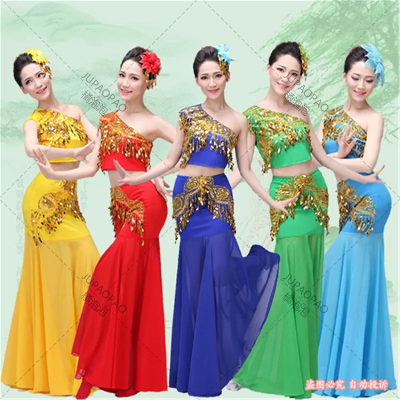 

Women Festival Outfit Dai Dance Costume Traditional Folk Chinese Peacock Stage Performance Clothing Hmong for Adult Dress