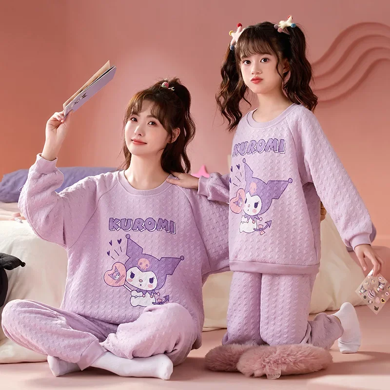 

Sanrio Kuromi Pajamas Women's Air Cotton Thickened Sweet Parent-Child Wear Casual Loose Can Be Weared Outside Home Clothes